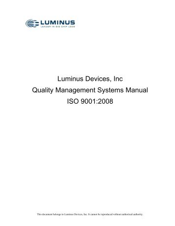 QUALITY SYSTEM MANUAL - Luminus Devices