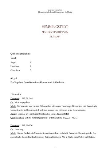 hemmingstedt - KlÃ¶ster, Stifte und Konvente in Schleswig-Holstein ...