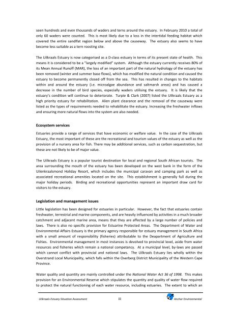 Uilkraals Situation Assessment - Anchor Environmental