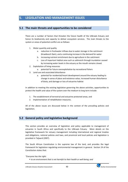 Uilkraals Situation Assessment - Anchor Environmental