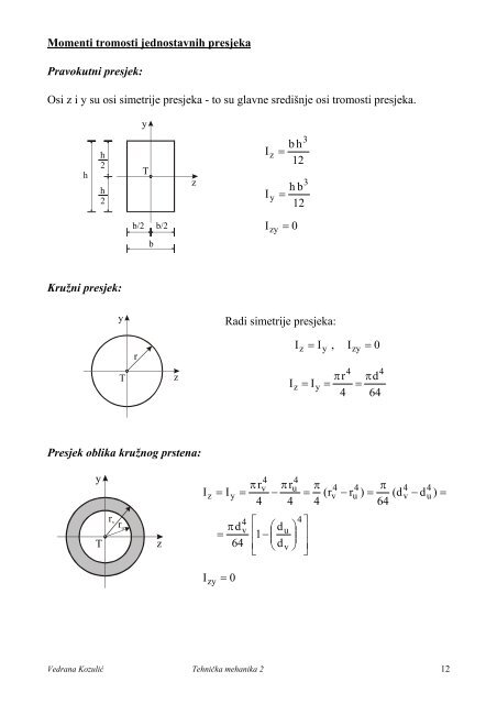 Geometrijske karakteristike presjeka štapa