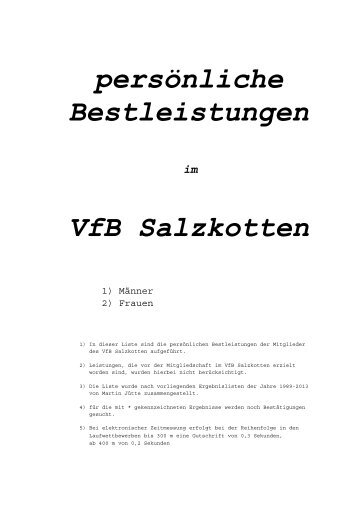 persÃ¶nliche Bestleistungen VfB Salzkotten