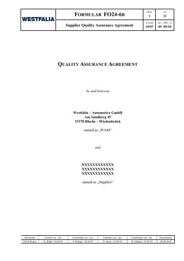 FO24-6b Supplier Quality Assurance Agreement - Westfalia