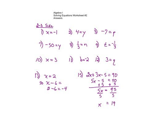 Algebra I Solving Equations Worksheet 2 Answers Ottawa Hills