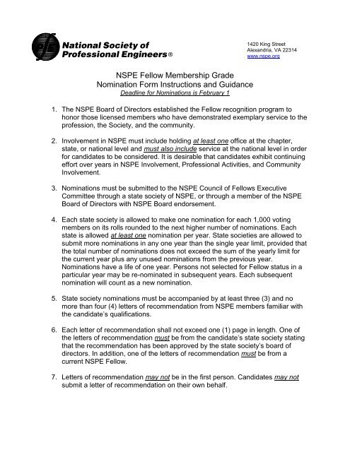 Nomination Form and Guidelines for the NSPE Fellow Membership ...