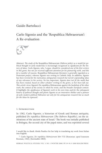 Guido Bartolucci Carlo Sigonio and the - Hebraic Political Studies