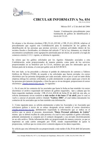 CIRCULAR INFORMATIVA No. 034 - Confederación ...