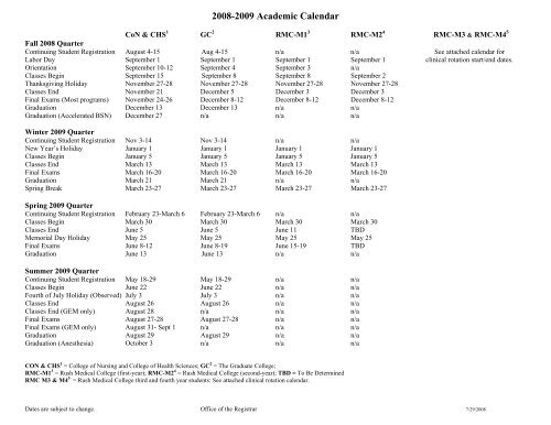 2008-2009 Academic Calendar