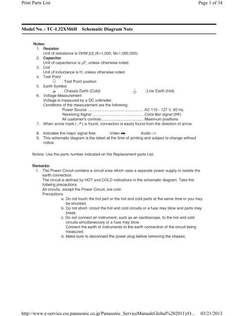 Model No. : TC-L32XM6H Schematic Diagram Note Page 1 of 34 ...