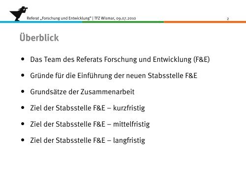 Ziele der Stabsstelle F&E – kurzfristig - Robert-Schmidt-Institut