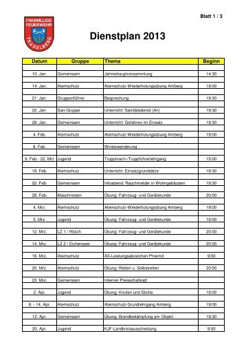 Dienstplan 2013 - Feuerwehr TraÃlberg