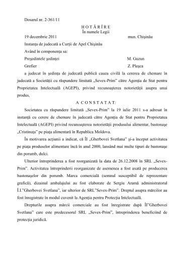 Dosarul nr. 2-361/11 H O T Ä R Ã R E Ãn numele Legii 19 ... - agepi
