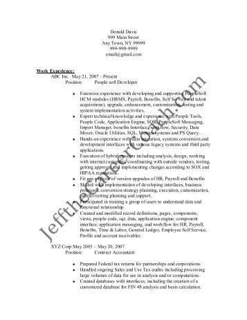 peoplesoft resume samples