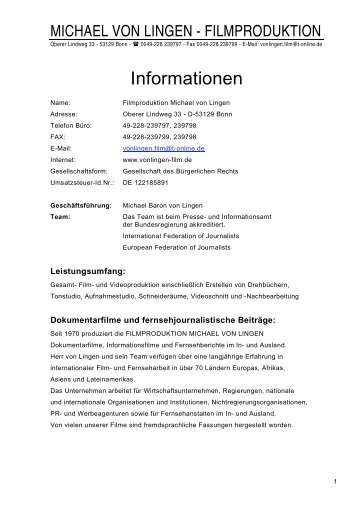 Auftraggeber Titel / Informationen - Michael von Lingen Filmproduktion