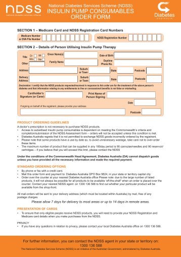 INSULIN PUMP CONSUMABLES ORDER FORM - NDSS