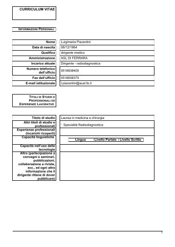 CV PIACENTINI LUIGI MARIA.pdf - Azienda USL di Ferrara