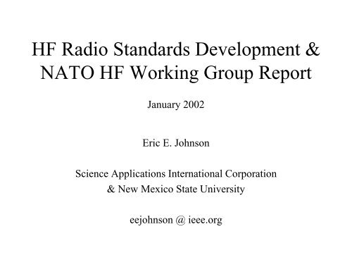 HF Radio Standards Development Activities and NATO HF Working ...