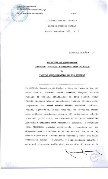 Escritura de Compraventa, Comunidad Agricola y Ganadera Inga ...