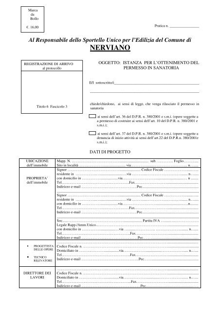 Istanza Permesso In Sanatoria Comune Di Nerviano