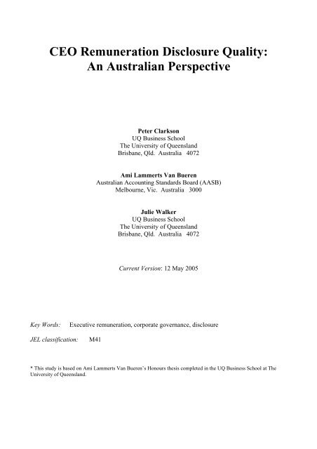 CEO Remuneration Disclosure Quality: An Australian Perspective