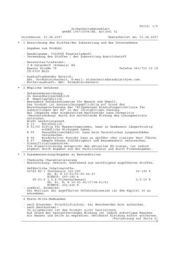 Seite: 1/6 Sicherheitsdatenblatt gemÃ¤Ã 1907/2006/EG ... - Colodur