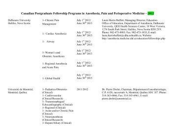 Canadian Postgraduate Fellowship Programs in Anesthesia, Pain ...