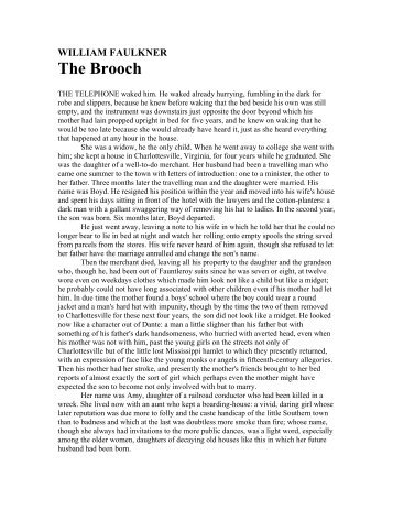 WILLIAM FAULKNER, The Brooch - literature save 2