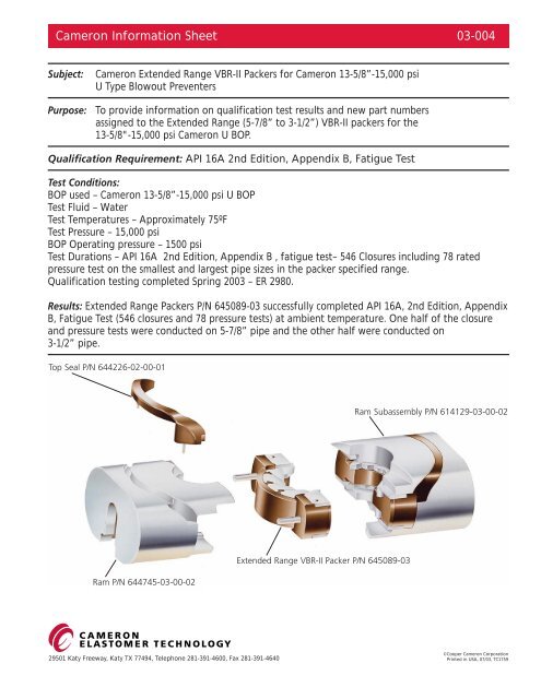 Cameron Information Sheet 03-004 - cedip