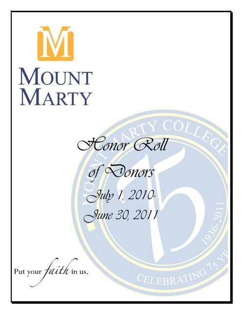 Honor Roll of Donors - Mount Marty College