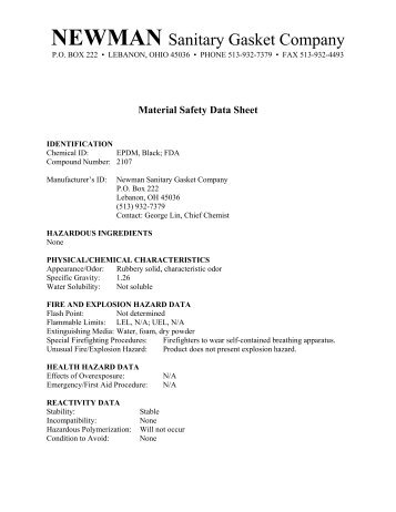 MSDS-EPDM Black 2107 - Newman Sanitary Gasket Company