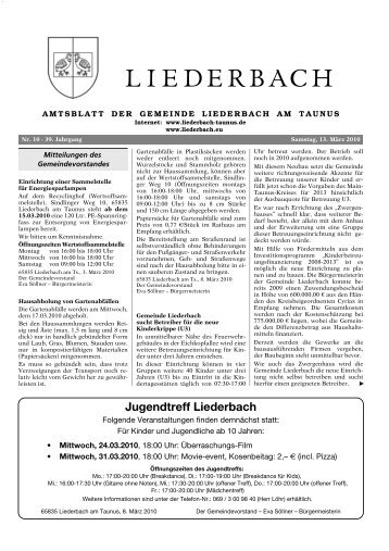 Jugendtreff Liederbach - Gemeinde Liederbach am Taunus