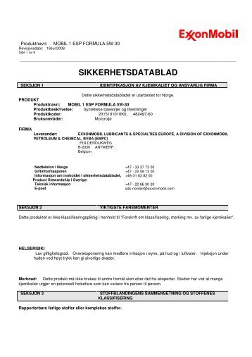 SIKKERHETSDATABLAD