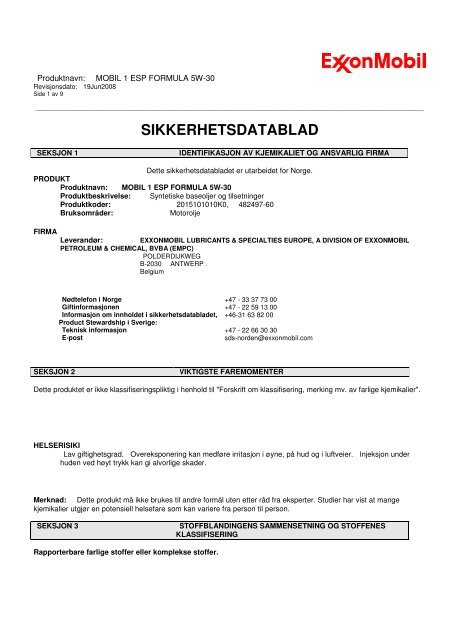 SIKKERHETSDATABLAD