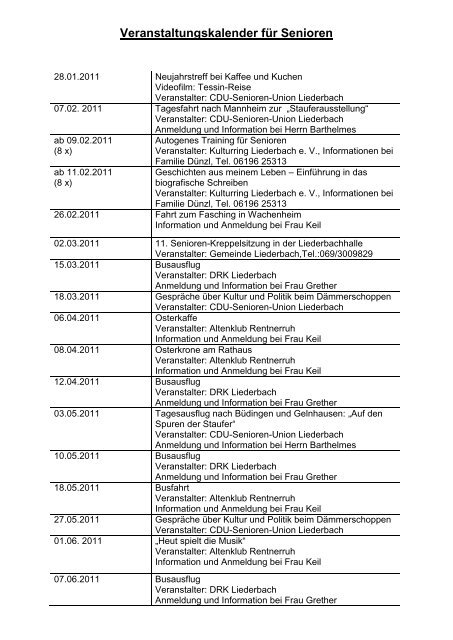 Veranstaltungskalender für Senioren - Gemeinde Liederbach am ...