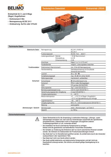 Technisches Datenblatt Drehantrieb LR24A - Belimo