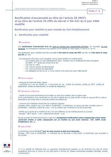 Bonification d'anciennetÃ© au titre de l'article 39 (MCF) et au titre de l ...