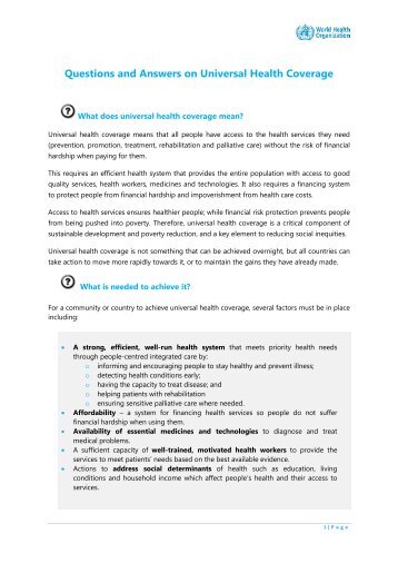 Questions and answers on universal health coverage pdf, 140kb