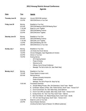 2012 Hmong District Annual Conference Agenda