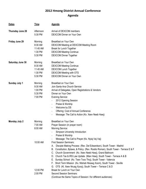 2012 Hmong District Annual Conference Agenda