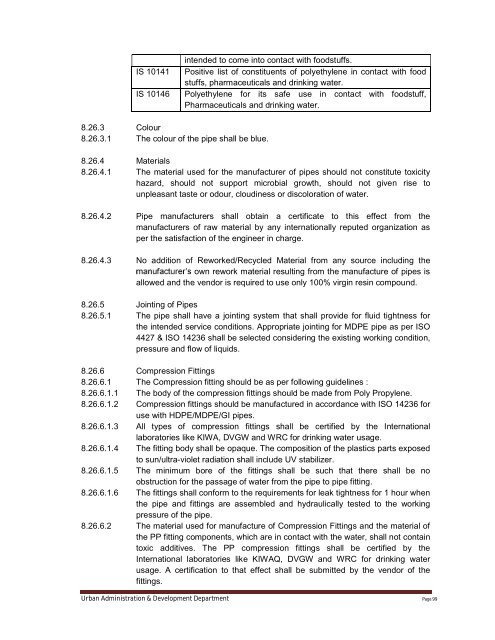 Specifications Part 1 - Water Supply, Sewerage and Tube Well Works