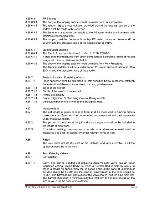 Specifications Part 1 - Water Supply, Sewerage and Tube Well Works