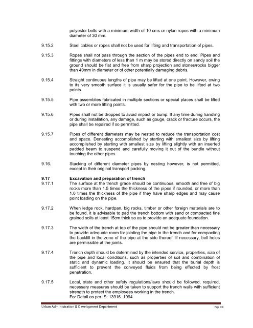 Specifications Part 1 - Water Supply, Sewerage and Tube Well Works