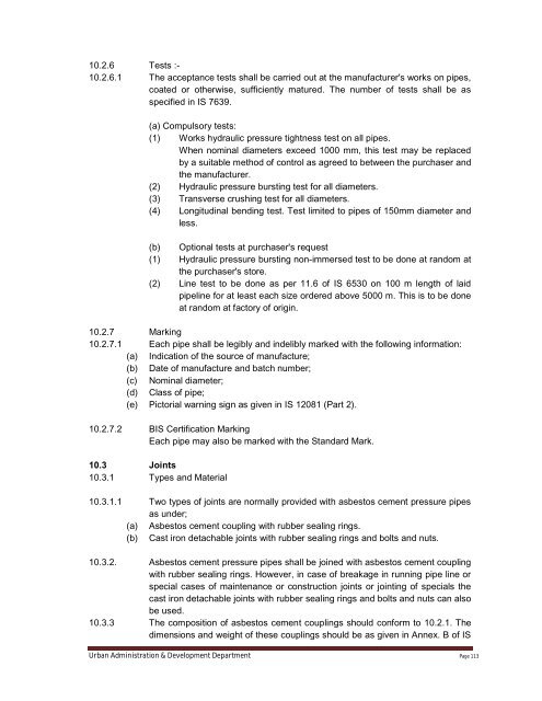 Specifications Part 1 - Water Supply, Sewerage and Tube Well Works