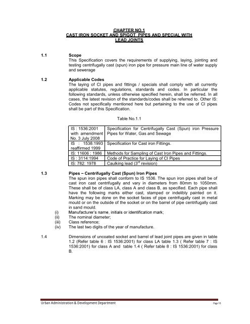 Specifications Part 1 - Water Supply, Sewerage and Tube Well Works