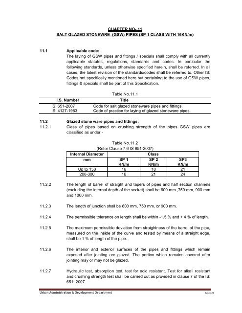 Specifications Part 1 - Water Supply, Sewerage and Tube Well Works