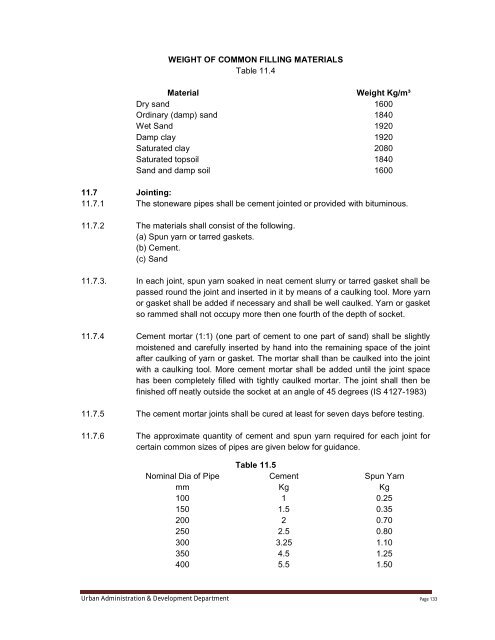 Specifications Part 1 - Water Supply, Sewerage and Tube Well Works