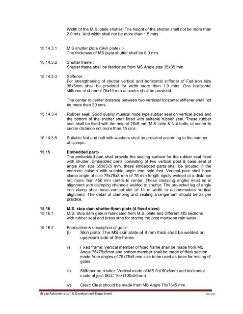 Specifications Part 1 - Water Supply, Sewerage and Tube Well Works