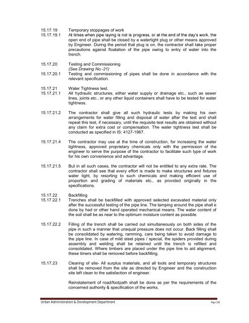 Specifications Part 1 - Water Supply, Sewerage and Tube Well Works