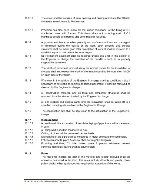 Specifications Part 1 - Water Supply, Sewerage and Tube Well Works