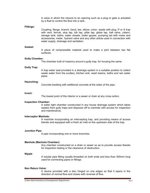 Specifications Part 1 - Water Supply, Sewerage and Tube Well Works